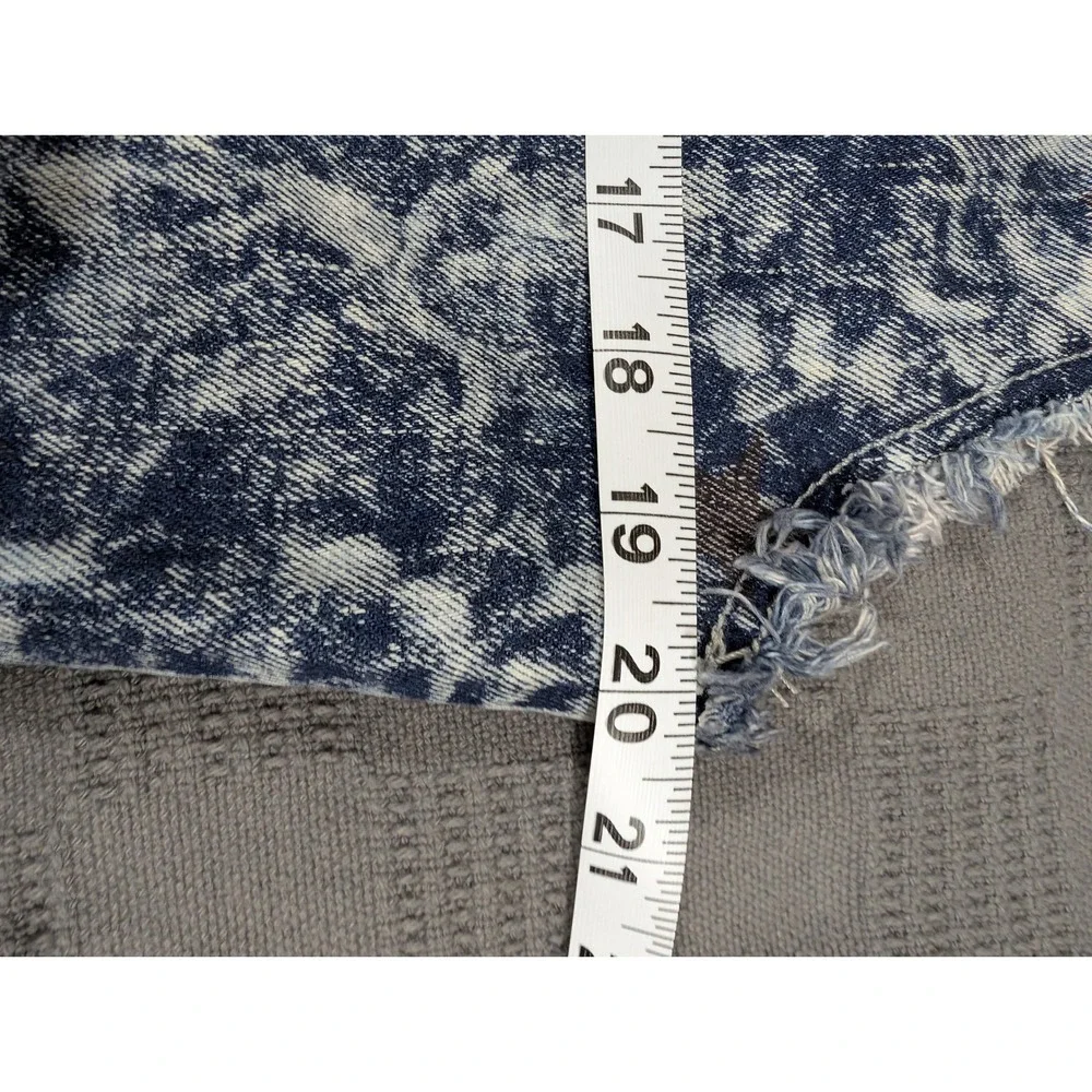 Carbon Mens Acid Wash Denim Vest Blue Brown Star Print Frayed Sleeveless Medium